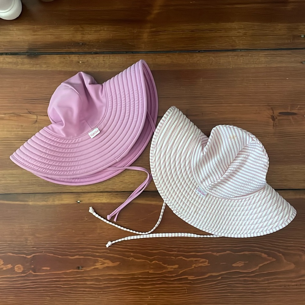 RuffleButts Toddler girl hat 3-5T in pink and seersucker